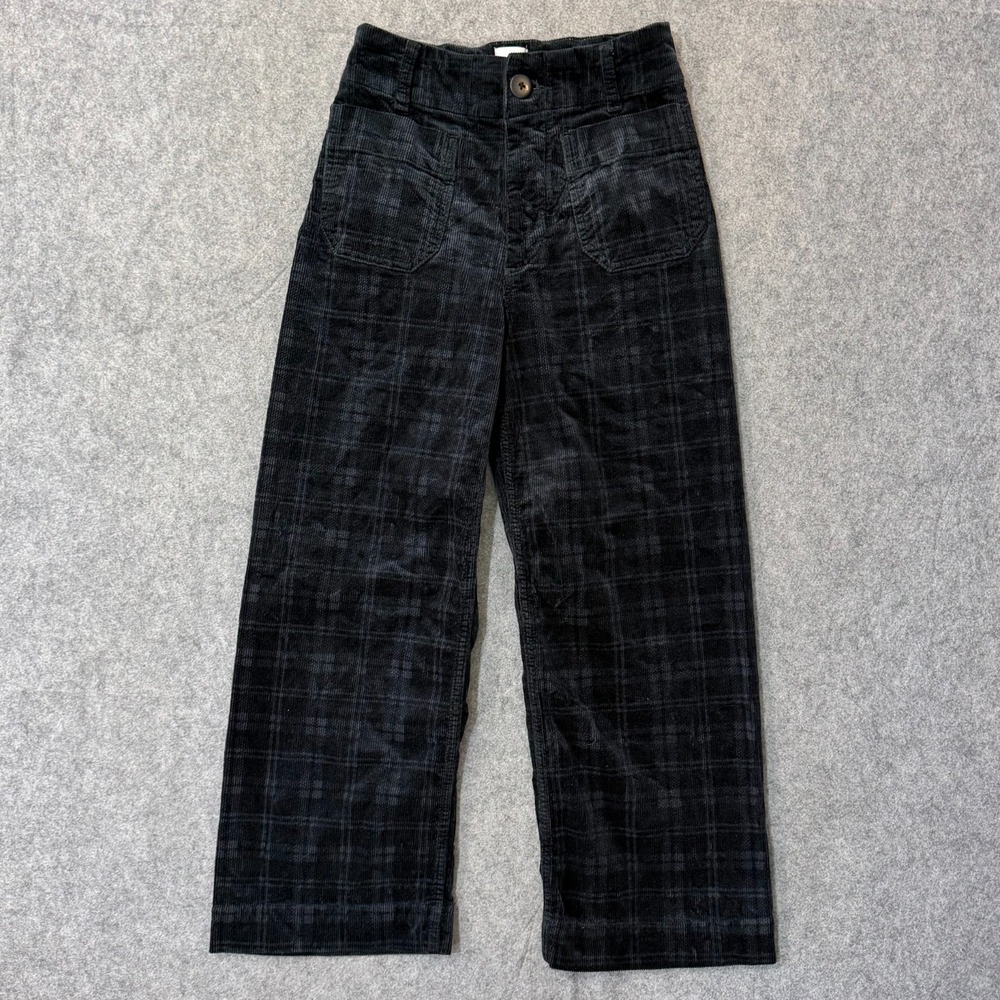 Anthropologie Maeve Black Plaid Corduroy Colette Wide Leg Pants Women's Size 26